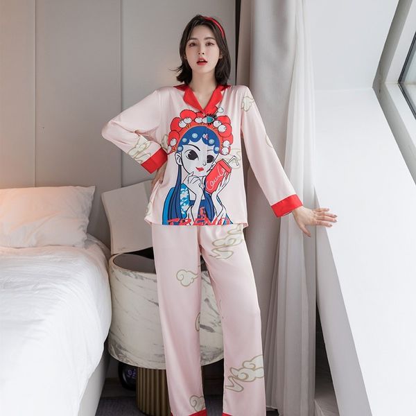

pink chinese printer 2pcs pig women nightwear long shirt houseboat 0q1k, Black;red