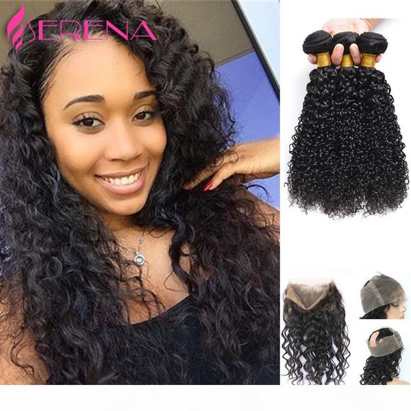 

lace frontal and bundles kinky curly with closure mink brazilian hair with closure 360 frontal bundle curly ear to ear lace frontal, Black;brown