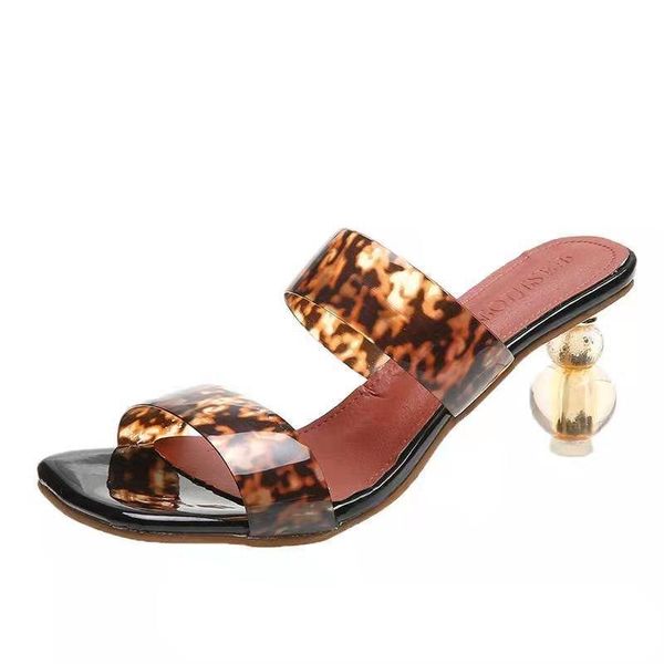 

sandals chunky heels summer square toe ladies pvc transparent crystal clear heel women leopard grain slides pumps breathable, Black
