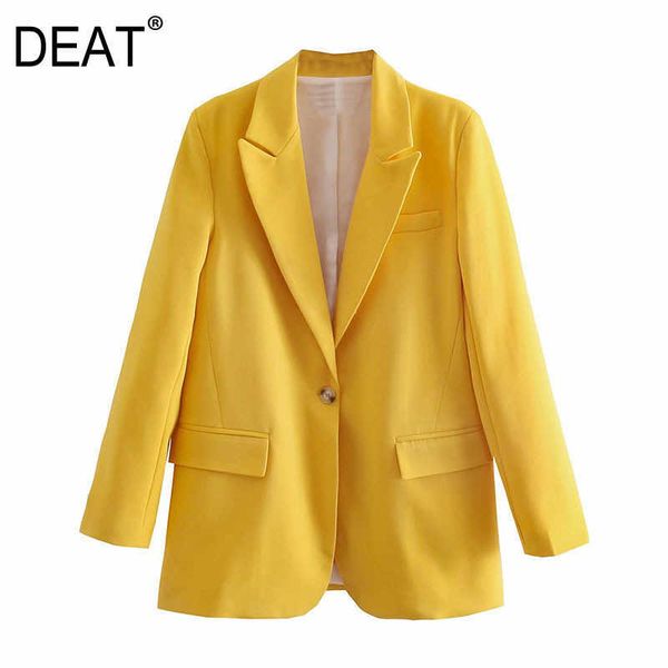 

[deat] spring fashion long sleeve solid color single button v-neck temperament loose women blazer 13d173 210527, White;black