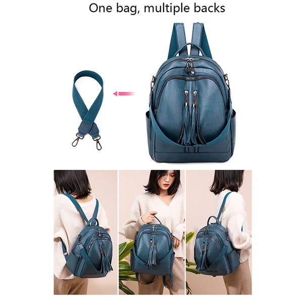 

soft pu leather backpack women leather backpack girls small black tassel double zipper back pack female bagpack for teenage 2020