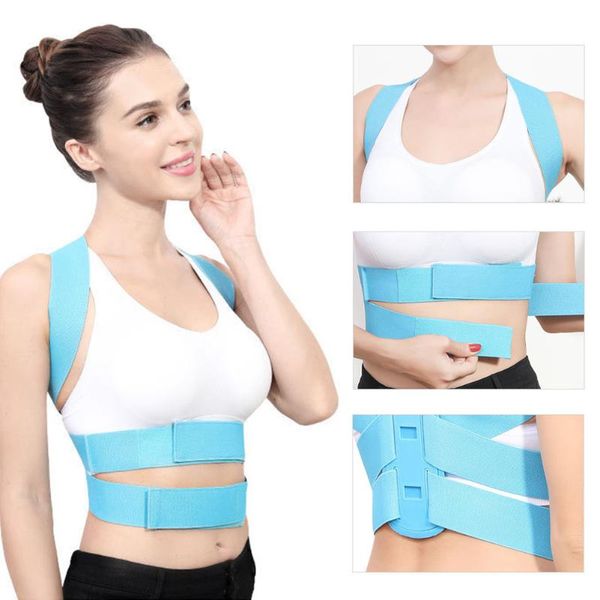 

back support brace belt adjustable posture corrector clavicle spine shoulder lumbar correction corset for, Black;blue