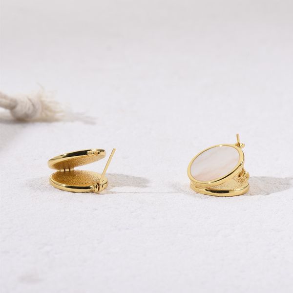 

design jewelry natural shell earrings female geometric round double-sided natural shell earrings, Golden