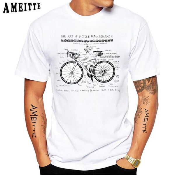 

men's t-shirts vintage bike structure maintenance print t-shirt summer men short sleeve collectors bicycle white casual hip hop boy tee, White;black