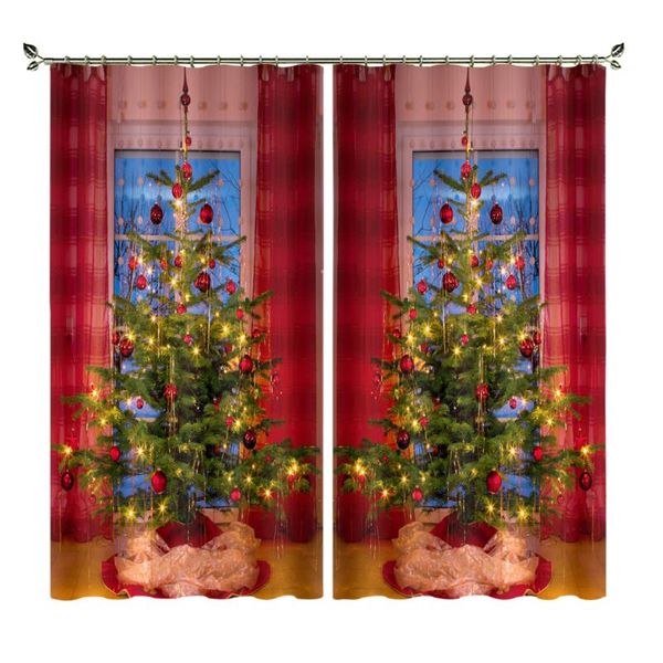 

curtain & drapes red screens with christmas tree in front of the window print shading curtains for living dining room bedroom