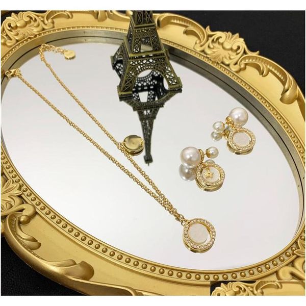 

vintage letter shell necklace pendants rinestone pearl star stud earrings designer pendants earrings women jewelry sets vivzs, Black