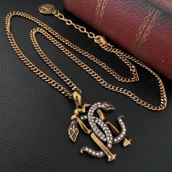 

chains european and american brass vintage snake pendant necklace for women luxury jewelry, Silver
