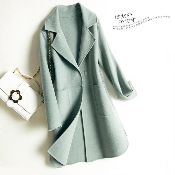 

women's wool & blends kmetram 2021 autumn winter natural coats ladies handmade double-sided cashmere korean slim jacket vintage long co, Black