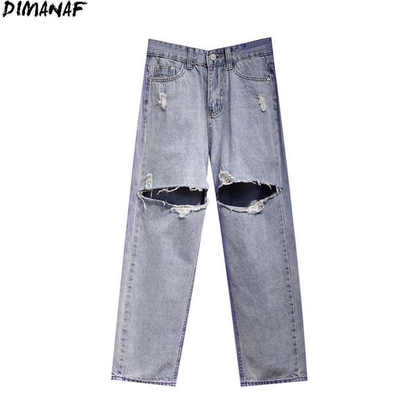 

women's jeans dimanaf 2021 plus size women pants denim harem ripped hole high waist style fashion summer straight loose oversize s-5xl, Blue