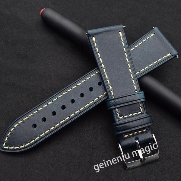 

watch bands fashion genuine leather men's watchband clear personality texture strap bracelet wrist band 24mm blue brown, Black;brown