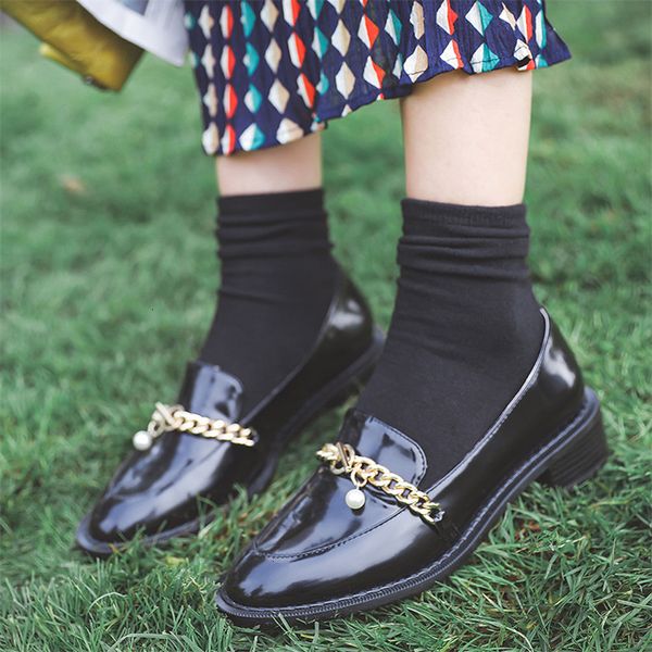 

women's dress shoes fashion moccasins royal leather shoes low heel, high round toe, black z80o