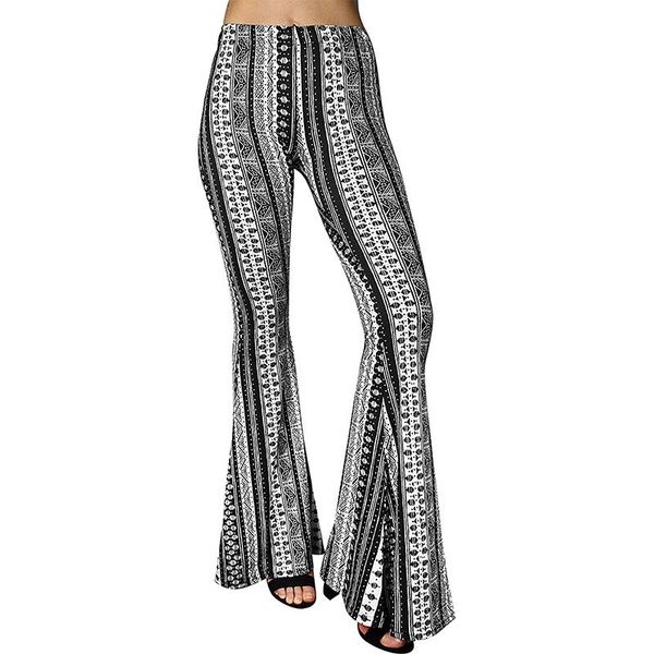 

women's pants & capris women fashion bodycon trousers casual comfortable bell bottom leggings high waist print flare vintage, Black;white