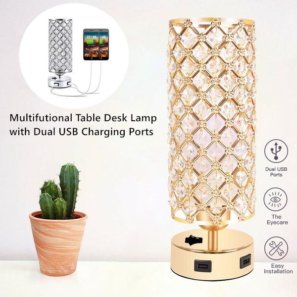 

modern crystal hollow-carved dual usb table lamp home bedside deskdecorative night light ( without bulb )