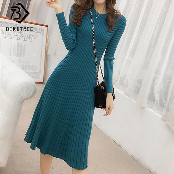 

casual dresses ins korean style woman knitting dress 2021 autumn winter long sleeve fashion slim elastic women basic midi d08204k, Black;gray
