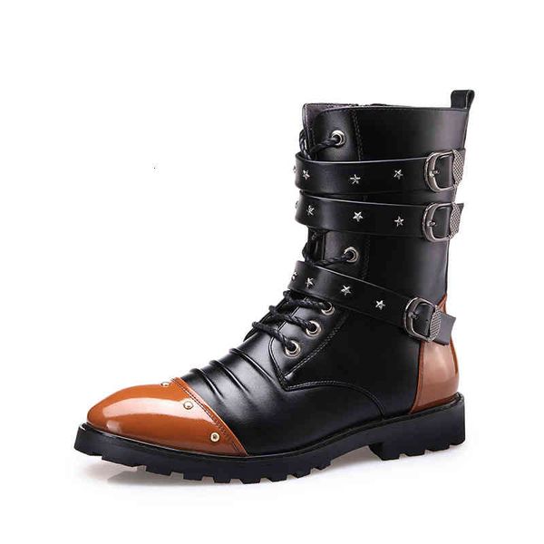 

dress shoes fashion motorcycle boots mens leather high pointed casual street trend punk style youth footwear for male martins, Black