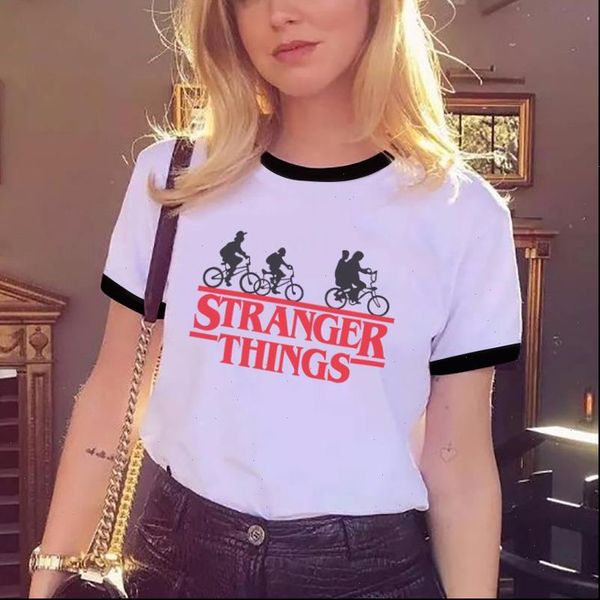 

stranger things 3 women t shirt funny eleven tshirt fashion upside down short sleeve clothes harajuku vogue t shirt streetwear, White