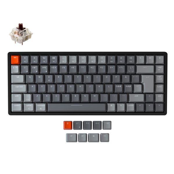 KeyChron K2 CXH BO V2 Teclado mecânico sem fio (nordic iso layout) RGB Backlit Gateron Hot Swappable Swapapable Quadro de alumínio