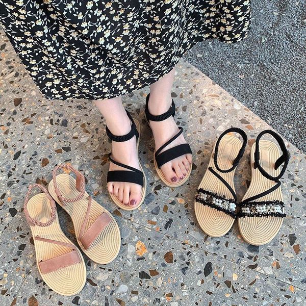 

sandals flat sandal shoe without slides fabric rubber pu cotton, Black