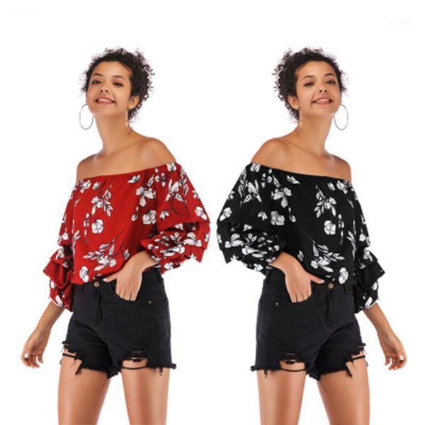 

women's blouses & shirts leopard women and off shoulder floral printing female crop night club wear puff sleeve shirt, White