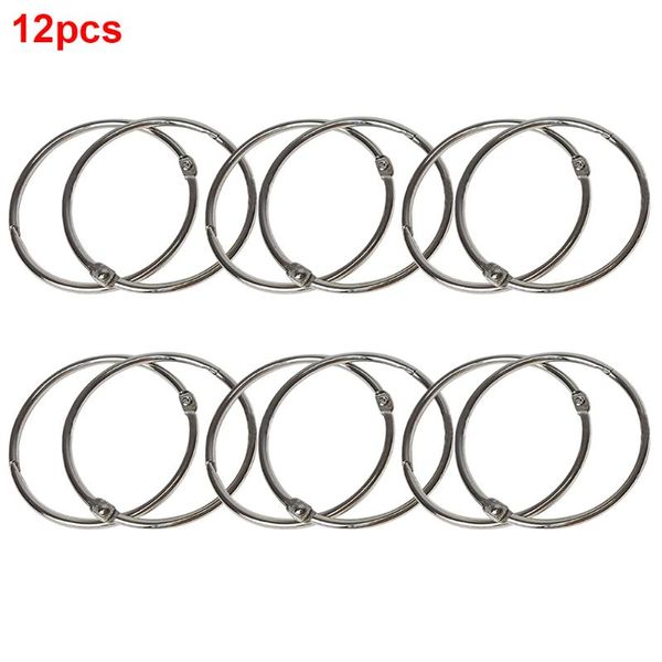 

12 pcs loose leaf bathroom shower curtain rings office glide hinged nickel plated keychain hanging home rustproof book school