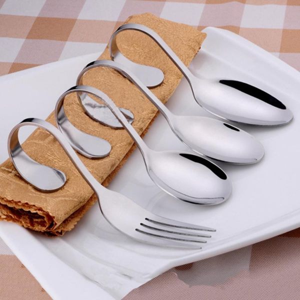 

spoons 1pcs stainless steel curved handle art fork salad round spoon tip soup