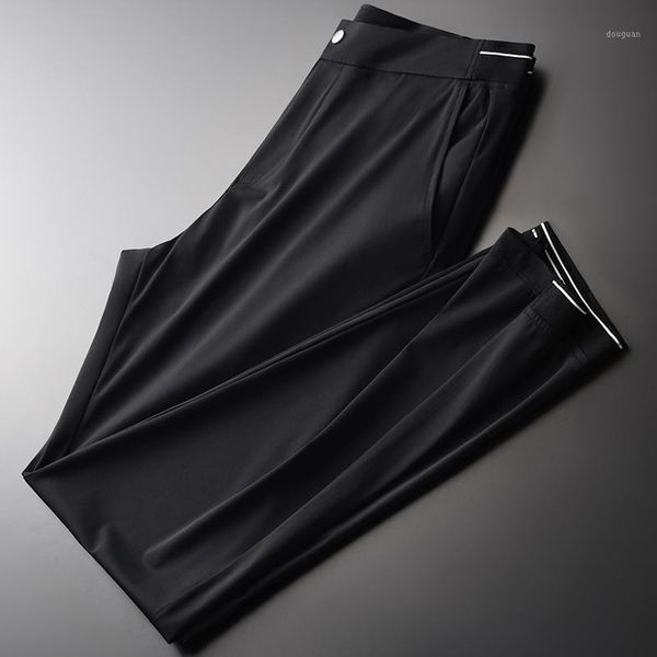 

men's pants light silk slip casual trousers summer breathable elastic black straight