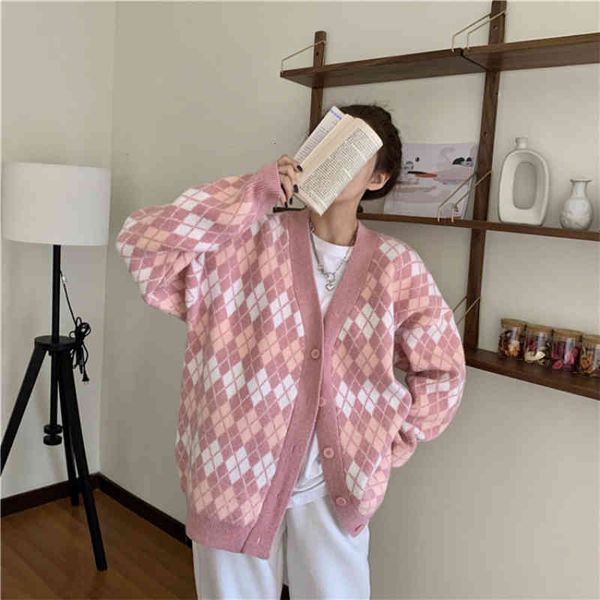 

women's sweaters senhoras camisola de manga longa xadrez malha cardigan solto inverno oversize mulher botÃµes jaqueta feminina casual co, White;black