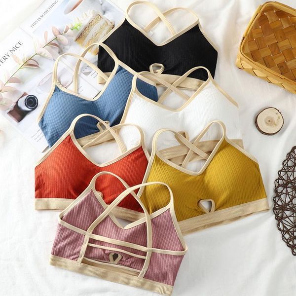 

beautiful back sports bra for women tube elastic thread sling wrap chest yoga bra fitness chest pad gym underwear, White;black