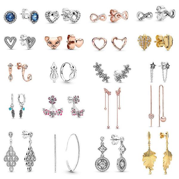 

stud 925 sterling silver charm fashion earrings with original stenciled wedding party evening woman jewelry gift, Golden;silver