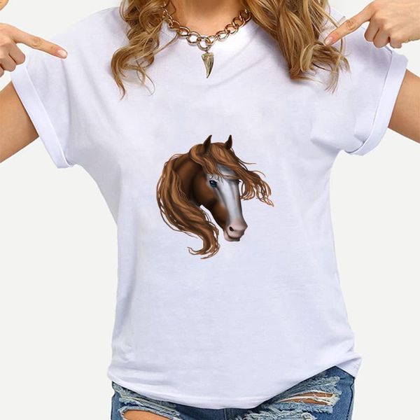 

women's t-shirt horse graphic t shirts 2021 gothic oversize summer funny russia fashion short sleeve ropa tumblr mujer instagram clothe, White