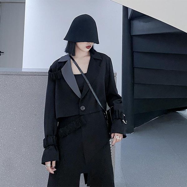 

women's jackets original contrast turn down collar solid suit high street design sense hollow short coat for women autumn, Black;brown