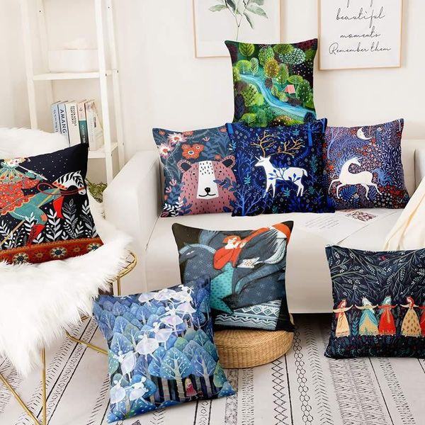 

nordic jungle secrets art cushion decorative pillow child's fairy tale print pillowcase home pillow decoration sofa throw