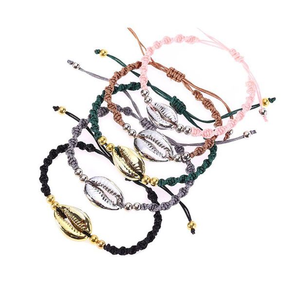 

charm bracelets shell bracelet braided rope adjustable alloy shells pendant bangle jewelry gifts women men couple chain casual, Golden;silver