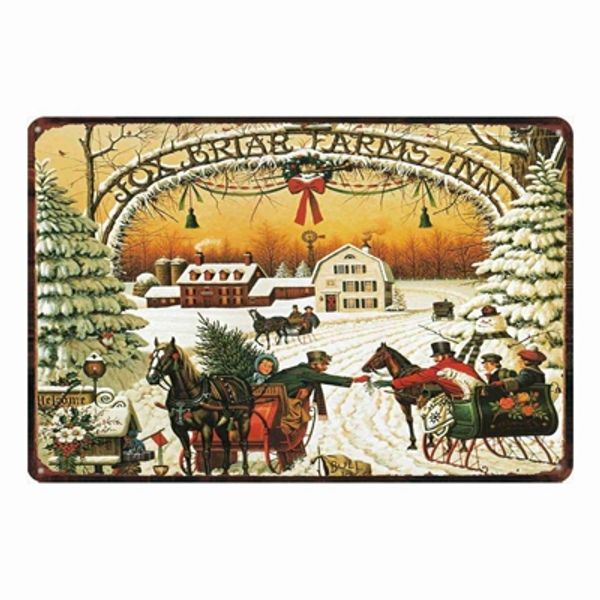 

christmas house tin sign chic metal plate iron painting christmas decorations for home bar shop art wall craft decora