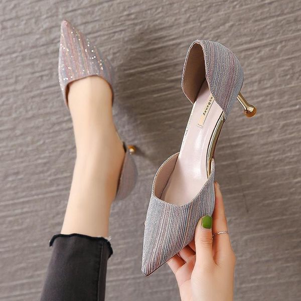

women's shoes silver clear heels luxury sandals 2021 summer suit female beige med fashion black retro high girls pointed medium