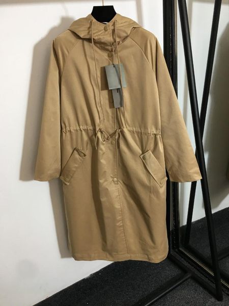 

women's jackets brand long hooded trench coat with front row metal button belt cc12209, Black;brown