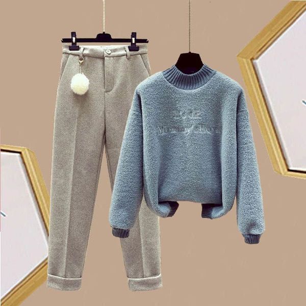 

autumn new female sweatshirts with a long-thickened pullover turtleneck defines leisure two upper parts and pants tfea, Gray