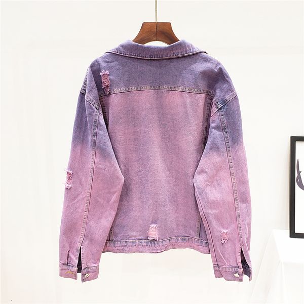 

spring autumn new harajuku gradient color frayed denim women student outerwear loose long sleeve jeans jacket coat female 02wz, Black;brown