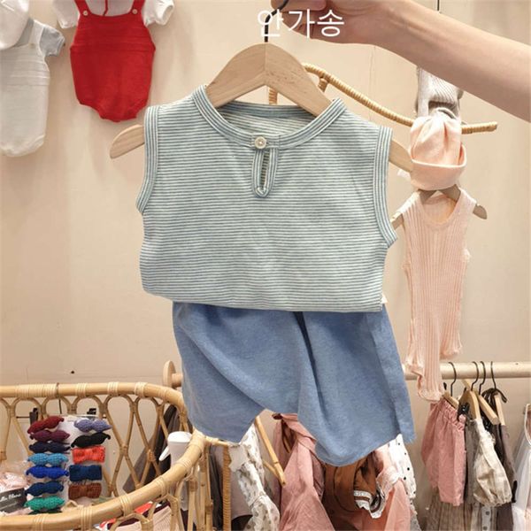 

boys girls' ins and summer striped cotton children's t-shirt shorts harem pants baby two piece set fashion