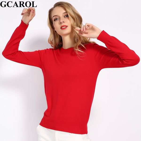 GCAROL NOVO O Pescoço Mulheres 30% Lã Camisola Candy Jumper Alongamento Casual Queda Inverno Básico Render Malha Pullover S-3XL 210218