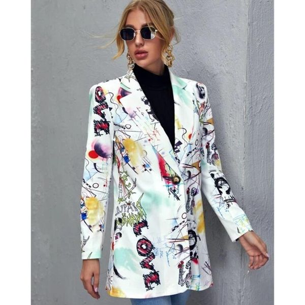 

women's suits & blazers long sleeve print blazer women coat spring autumn casual jacket europe america fashion female clothes lady clot, White;black