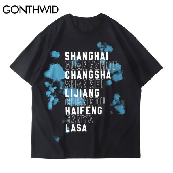 

gonthwid tshirt men streetwear casual letter graffiti print short sleeve t-shirts cotton hip hop harajuku summer loose tees c0315, White;black