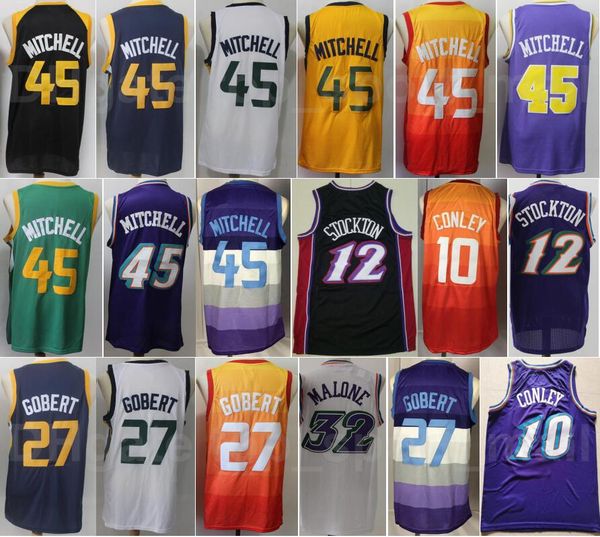 

men basketball rudy gobert jersey 27 donovan mitchell 45 john stockton 12 karl malone 32 mike conley 10 edition earned city, Black;red