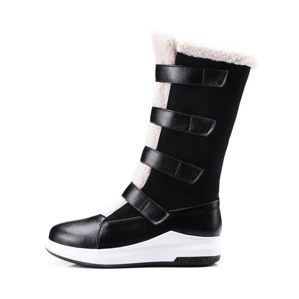 

European and Style New Women's Boots in the Hot Tube Lamb Hair Explosion Female Snowboots Velcro Rr5h, Black