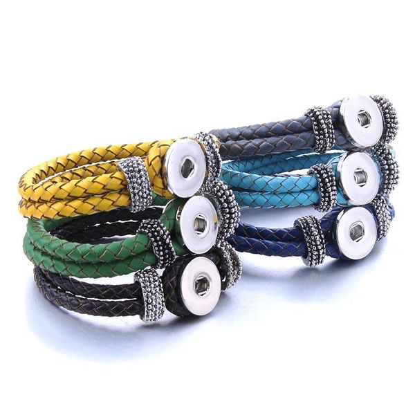 

new braided genuine leather snap button bracelet fit 18mm snap jewelry handmade real leather 18mm snap bracelets snaps jlltxv, Golden;silver