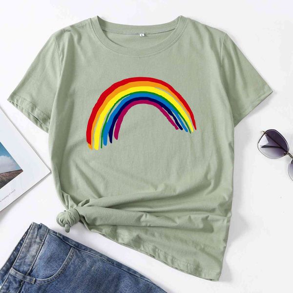 

rainbow short sve t-shirts, summer , printed cotton t-shirts, women's wear, White