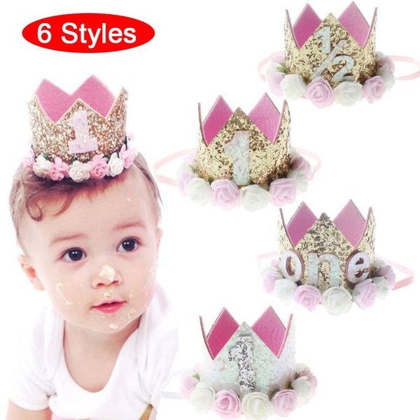 

1pcs baby flower digital type crown headband kids gifts baby birthday party headwear festival headband, Slivery;white