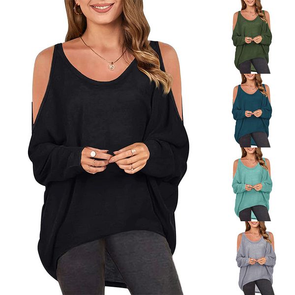 

aw2021 off shoulder crew neck bat sleeve loose t-shirt women's wear, White