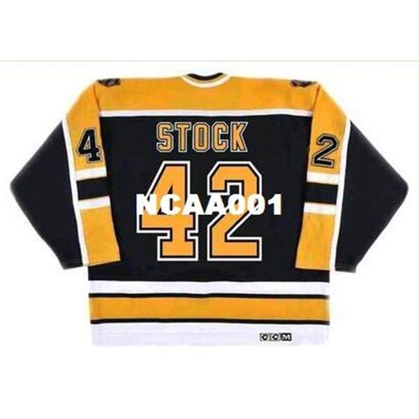 

001s #42 pj stock boston bruins 2002 ccm vintage away hockey jersey or custom any name or number retro jersey, Black