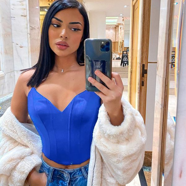 

2021 summer fashion tank women v neck push up slim short vest crop bandage halter camis streetwear sekf, White
